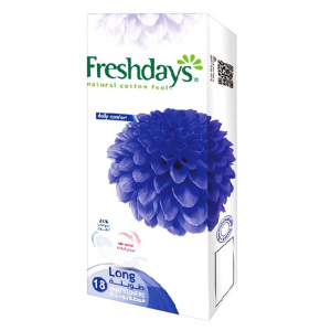 FRESHDAYS NATURAL COTTON FEEL DAILY COMFORT BLUE LONG 18 PANTYLINERS
